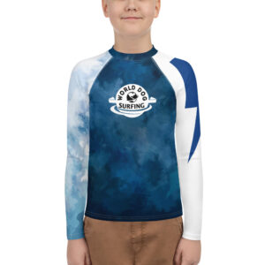 World Dog Surfing Blue on White Youth Rash Guard