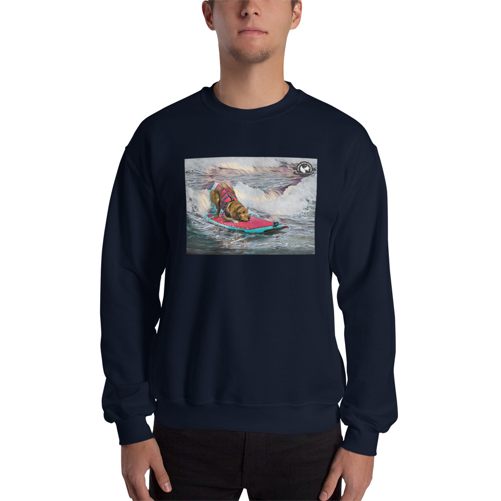 Surf Dog on Wave Portrait 1 Unisex Sweatshirt - Image 3