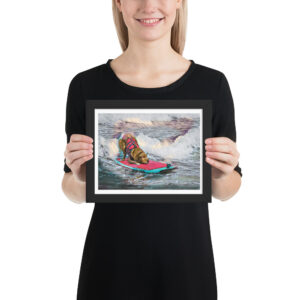 Surf Dog on Wave Portrait 1 Framed poster