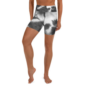 World Dog Surfing Black and White Watercolor Women's Yoga Shorts