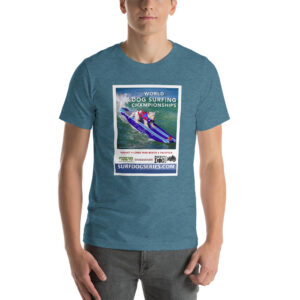 Vintage World Dog Surfing Poster featuring Surfdog Tristan Short-Sleeve Unisex T-Shirt